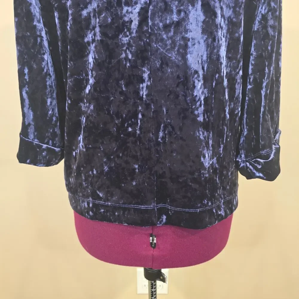 Women's Supplies Blue Crushed Velvet 3/4 Sleeve Blouse Top | Size Large - Picture 8 of 10